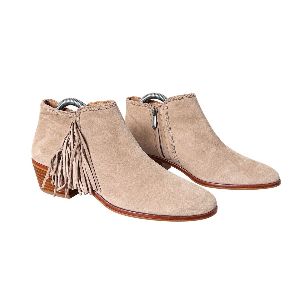 Sam Edelman Tan Suede Ankle Boots Women 7 Fringe Western Boho Cowgirl Booties